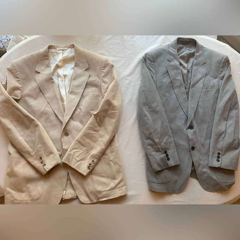 Two vintage Halston ultra suede blazers.  Size 42.